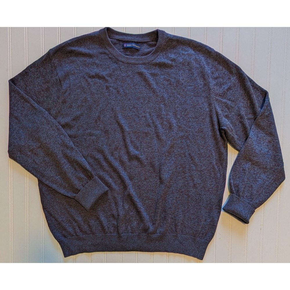 Henry Jacobson Silk Sweater Men's XL Midnight Blue Crew Neck Pullover